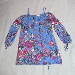 WAYF Dress Womens Size Small Blue Floral Cold Shoulder Fairycore Cottagecore